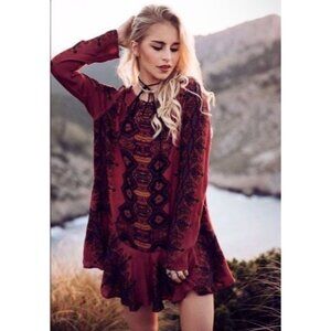 NWOT Free People Rust Red Strappy Back Tunic Dress S | Boho Coastal Cowgirl Folk